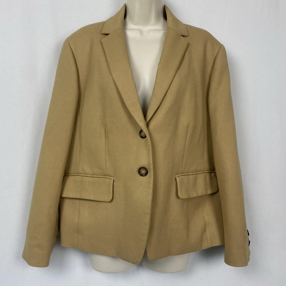 Lands' End Blazer Jacket Womens 18P Beige Twill Lined Two Button Work Office